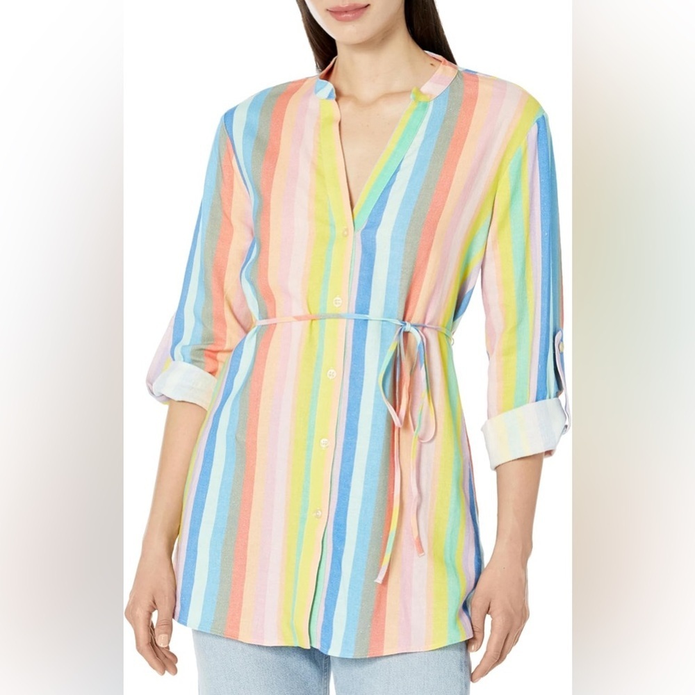 GAP Linen Maternity Striped Button-Up Top Size L